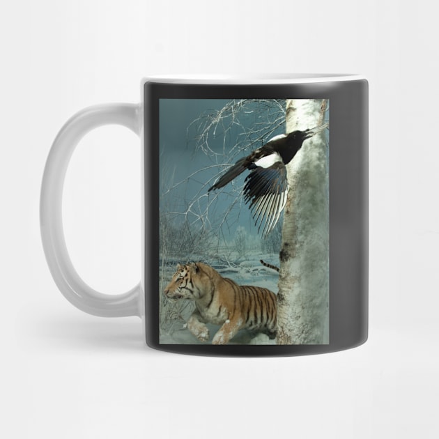 Natural environment diorama - a tiger and a bird in the snow by Reinvention